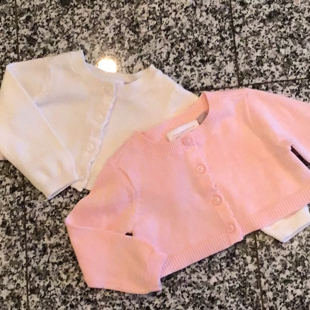 Pink and White Baby Cardigans,  Button Front Knit